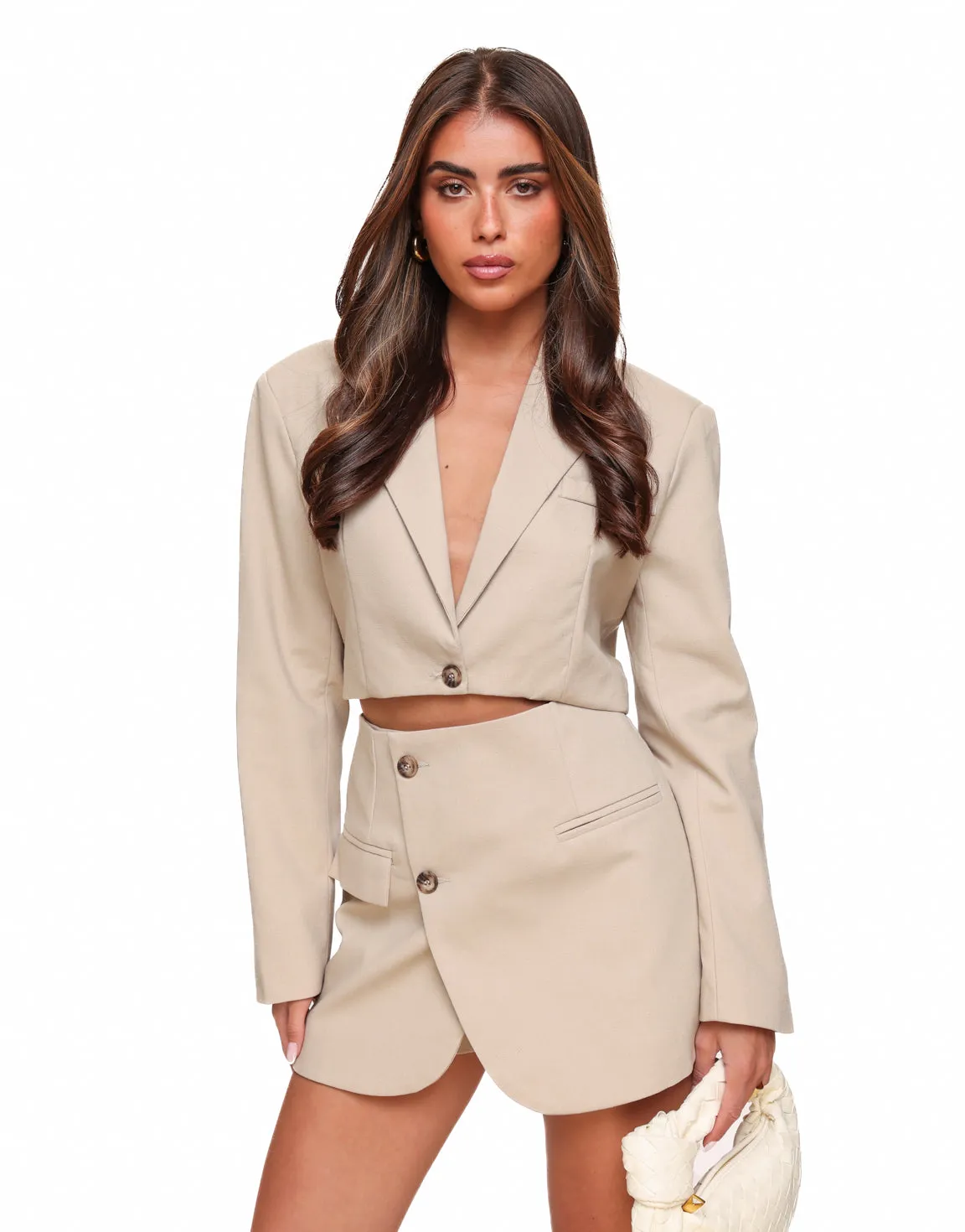 Beige Linnen Schuine Knopen - Skort
