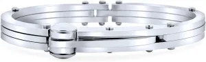 Biker Handcuff Bangle Bracelet For Men Black Silver Tone Stainless Steel 8 Inch Button Hinge Clasp