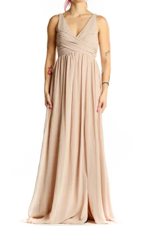 Blush Elegant V-Neck Maxi Bridesmaid Dress