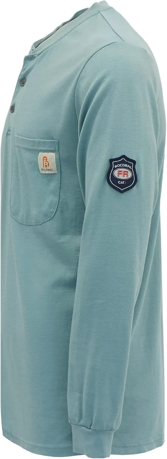BOCOMAL FR Shirts Flame Resistant Shirt 5.5oz 100% Cotton Light Weight CAT2 Fire Retardant Henley Shirts