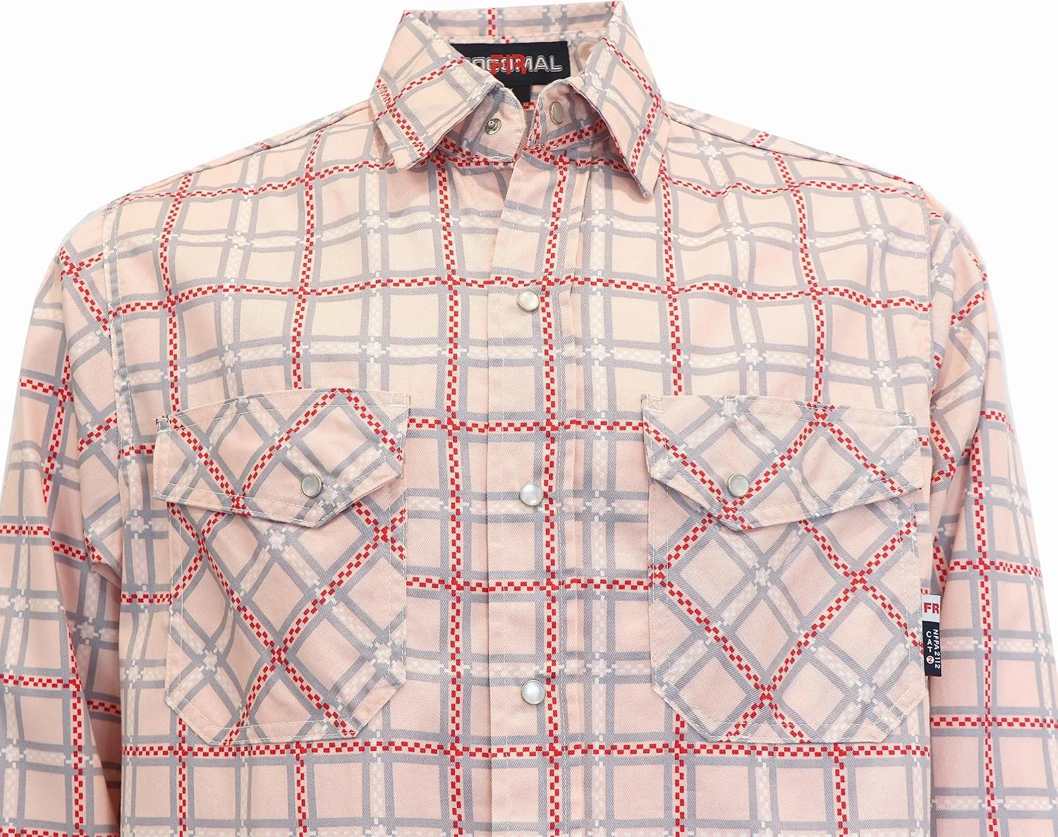 BOCOMAL FR Shirts for Men Printed Plaid Flame Resistant NFPA2112/CAT2 6.5oz Lightweight Fire Retardant Shirt