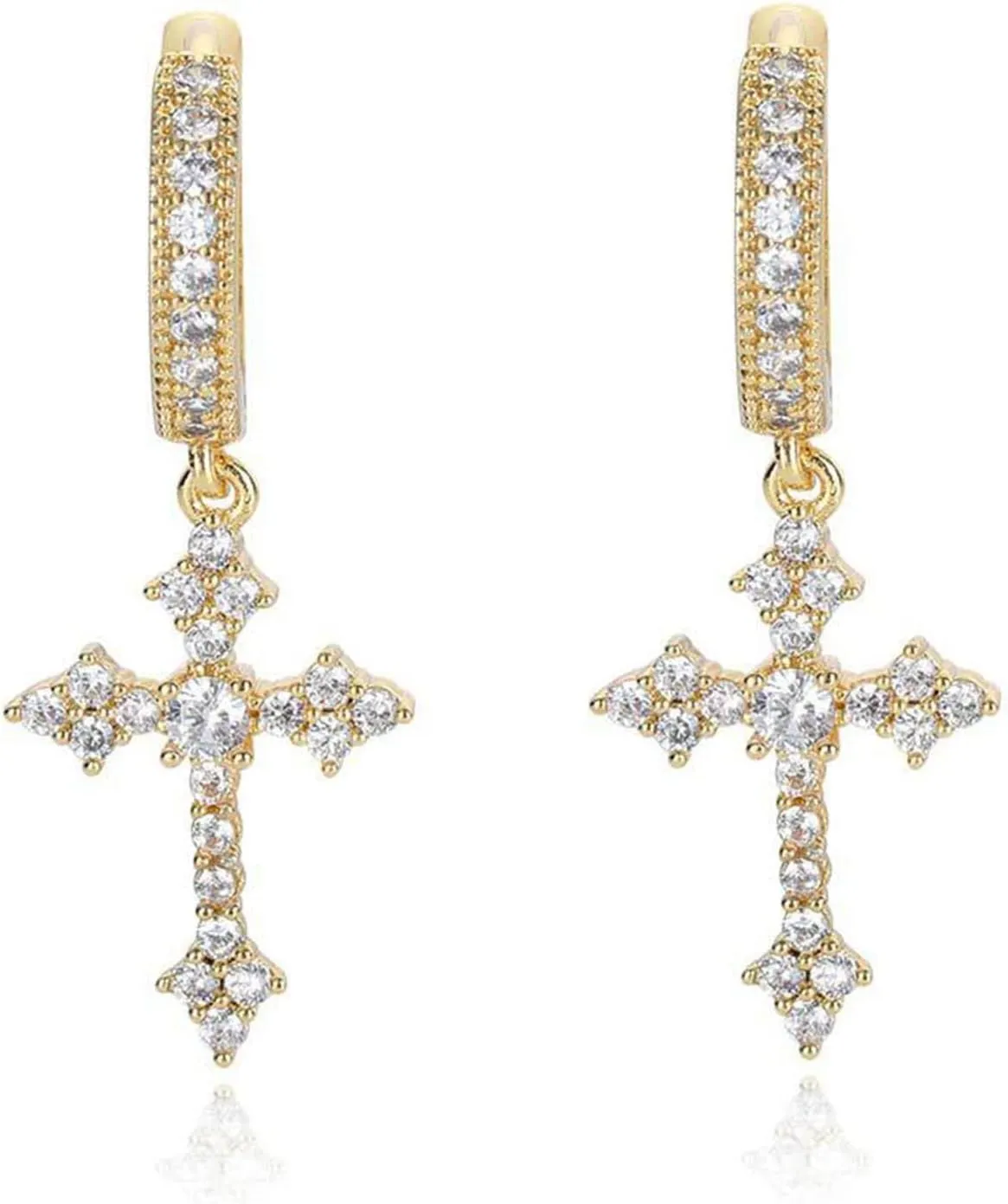 Cross Earrings for Men Women 14K Gold Plated Hypoallergenic Dangle Hoop Earrings Cubic Zirconia Earrings
