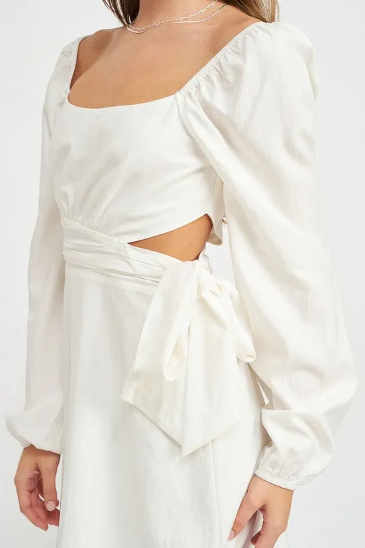Hot Girl Emilia Long Sleeve Cutout Tie Waist Mini Dress