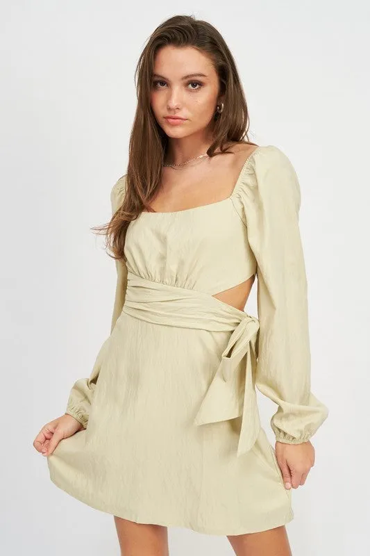 Hot Girl Emilia Long Sleeve Cutout Tie Waist Mini Dress