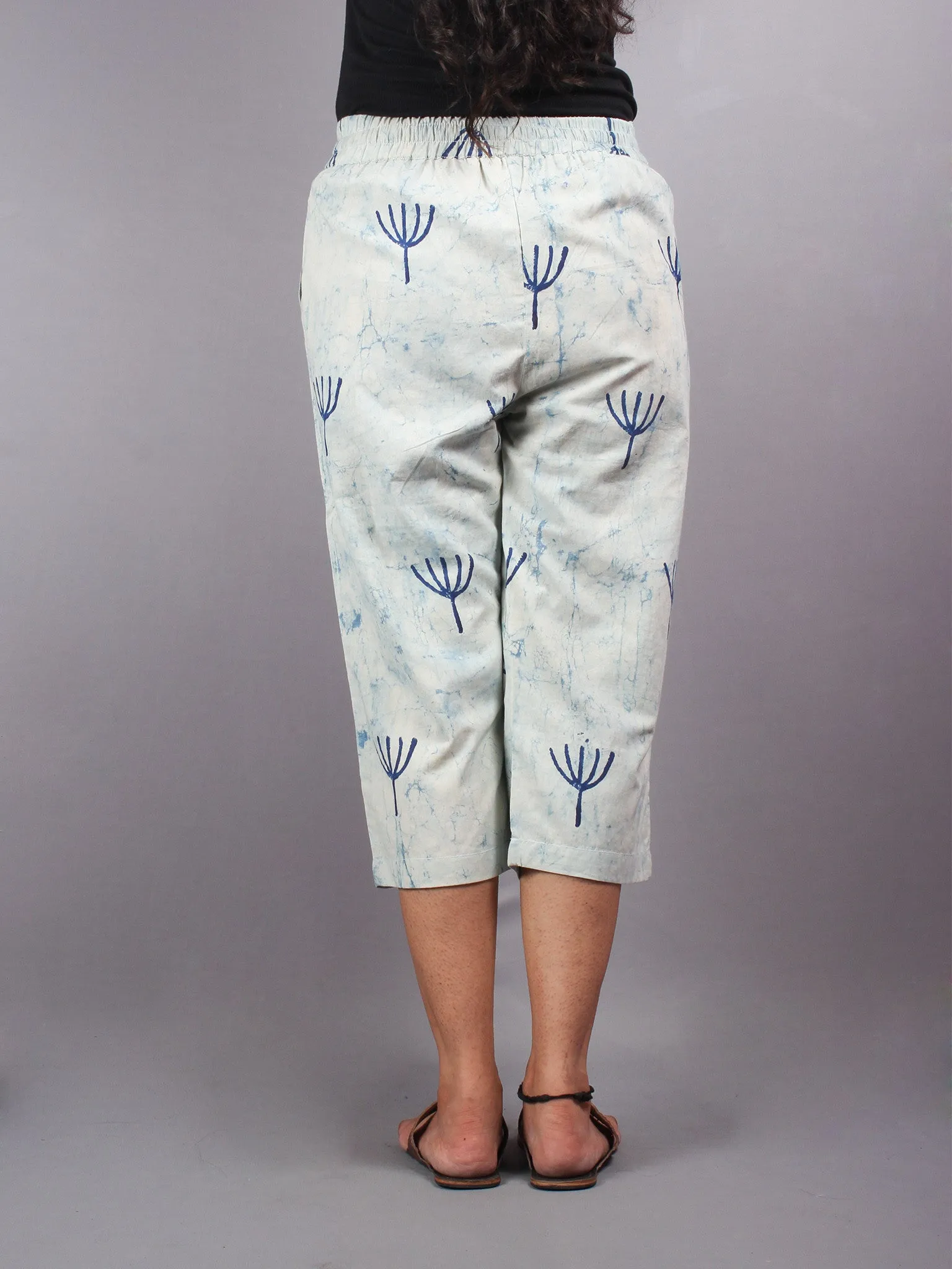 Indigo Hand Block Printed Elasticated Waist Capri - C0267011