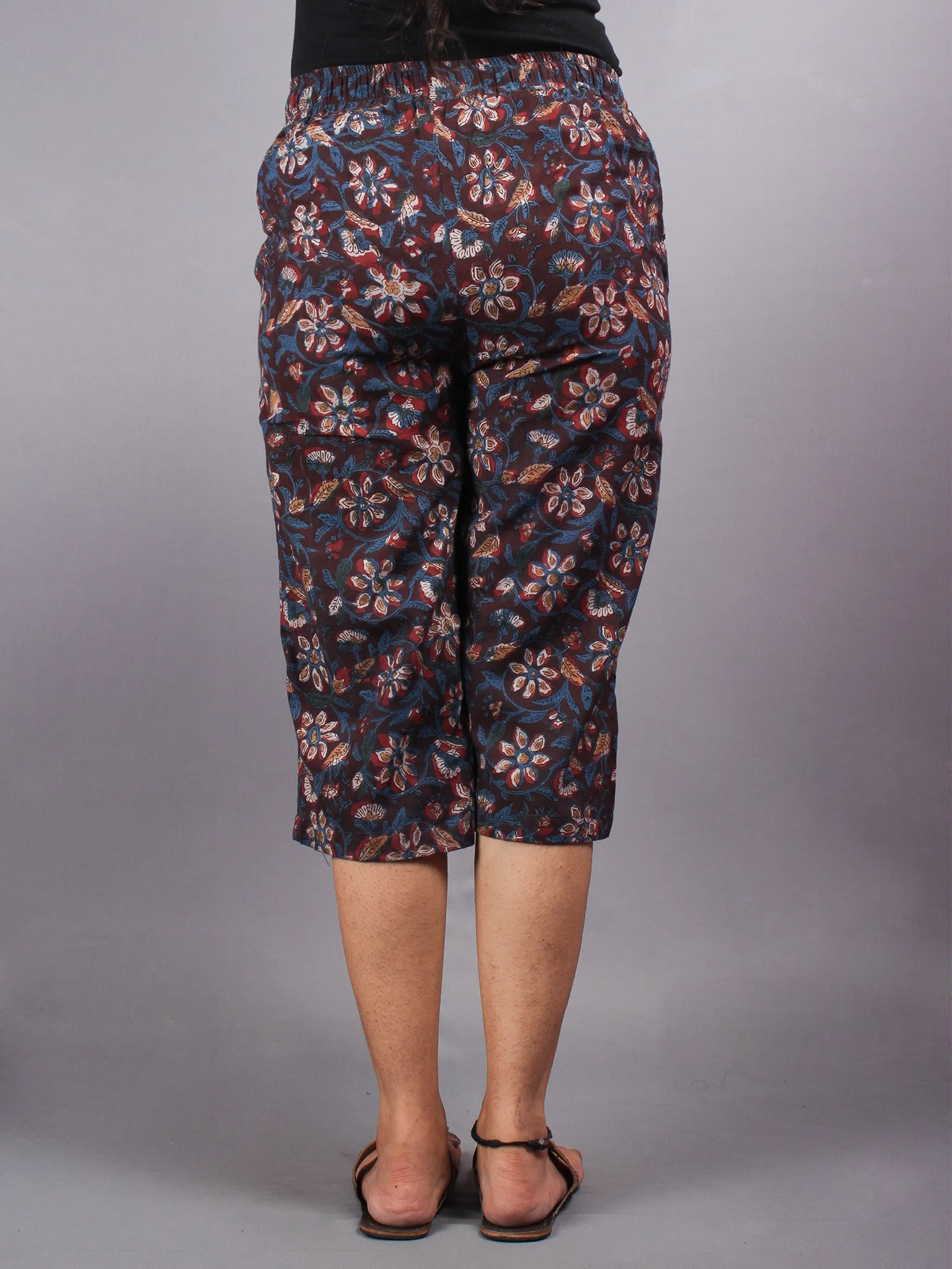 Indigo Hand Block Printed Elasticated Waist Capri - C0267012