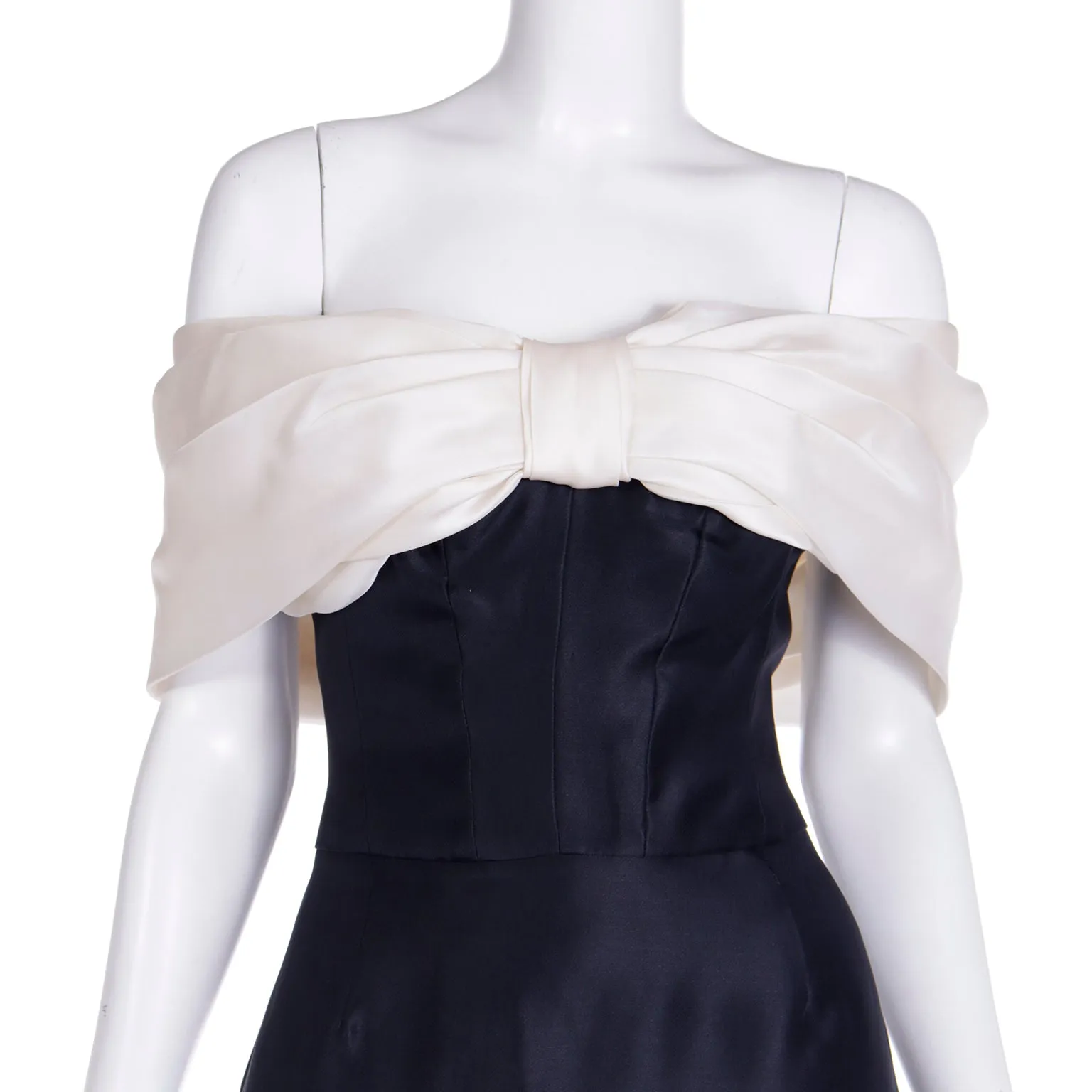 Isaac Mizrahi Black Silk Vintage Gown w/ Ivory bow