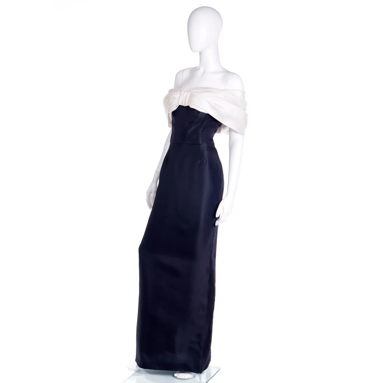 Isaac Mizrahi Black Silk Vintage Gown w/ Ivory bow