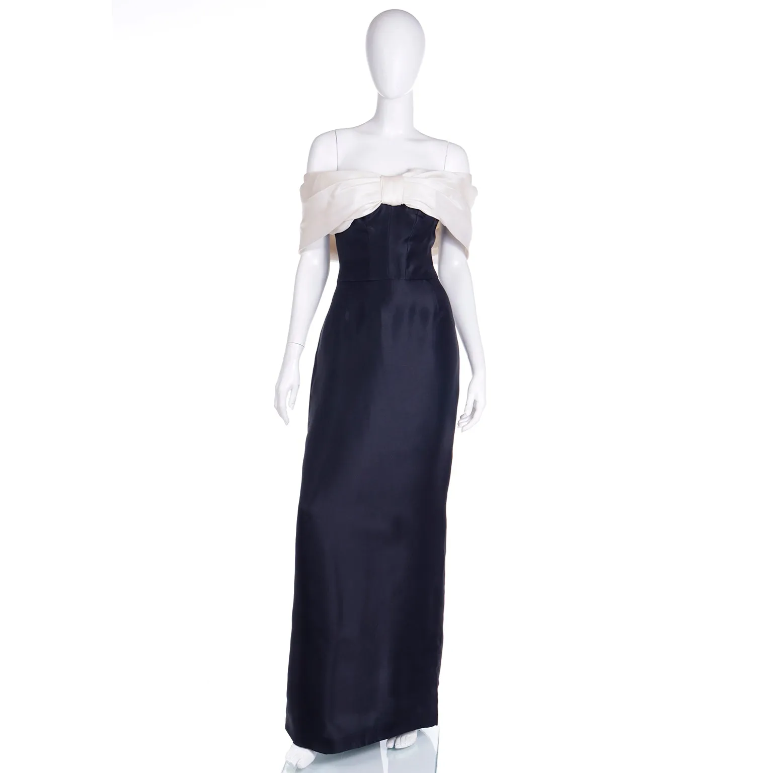 Isaac Mizrahi Black Silk Vintage Gown w/ Ivory bow