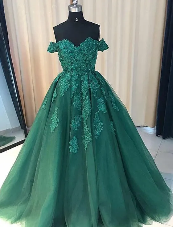 kamahe Off Shoulder Lace A Line Long Custom Evening Prom Dresses