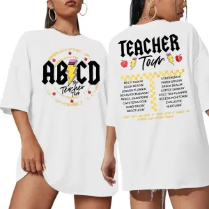 KIDDAD Teacher Shirts ABCD The Teacher Tour Tshirt Oversized Funny Graphic Tee Summer Casual Short Sleeve Tops