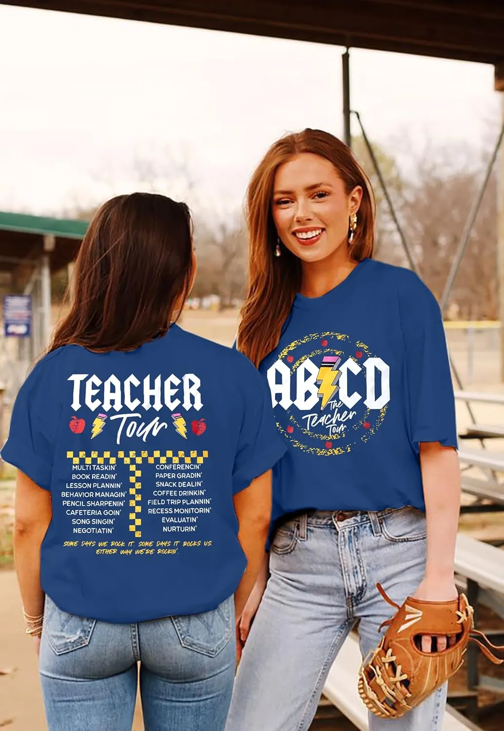 KIDDAD Teacher Shirts ABCD The Teacher Tour Tshirt Oversized Funny Graphic Tee Summer Casual Short Sleeve Tops
