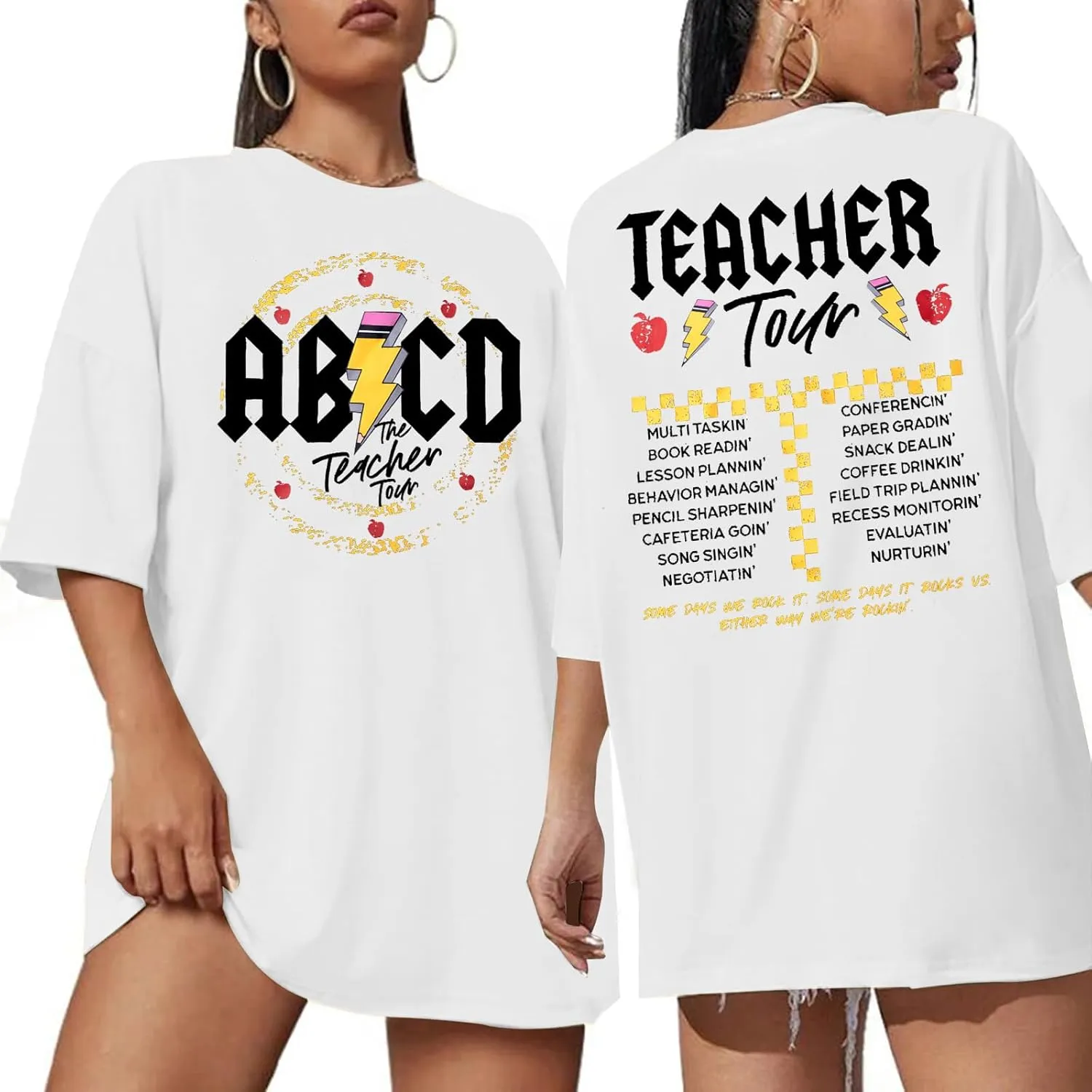 KIDDAD Teacher Shirts ABCD The Teacher Tour Tshirt Oversized Funny Graphic Tee Summer Casual Short Sleeve Tops