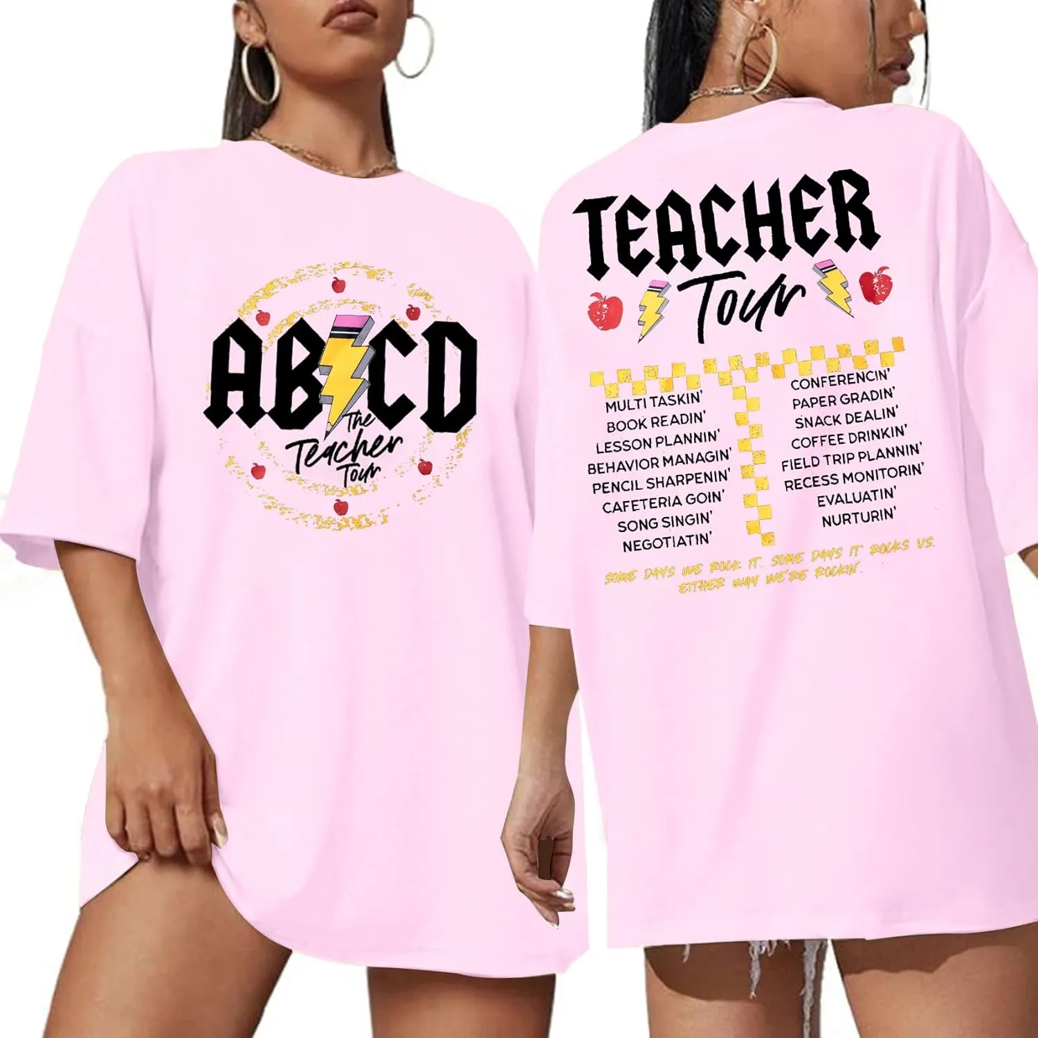 KIDDAD Teacher Shirts ABCD The Teacher Tour Tshirt Oversized Funny Graphic Tee Summer Casual Short Sleeve Tops