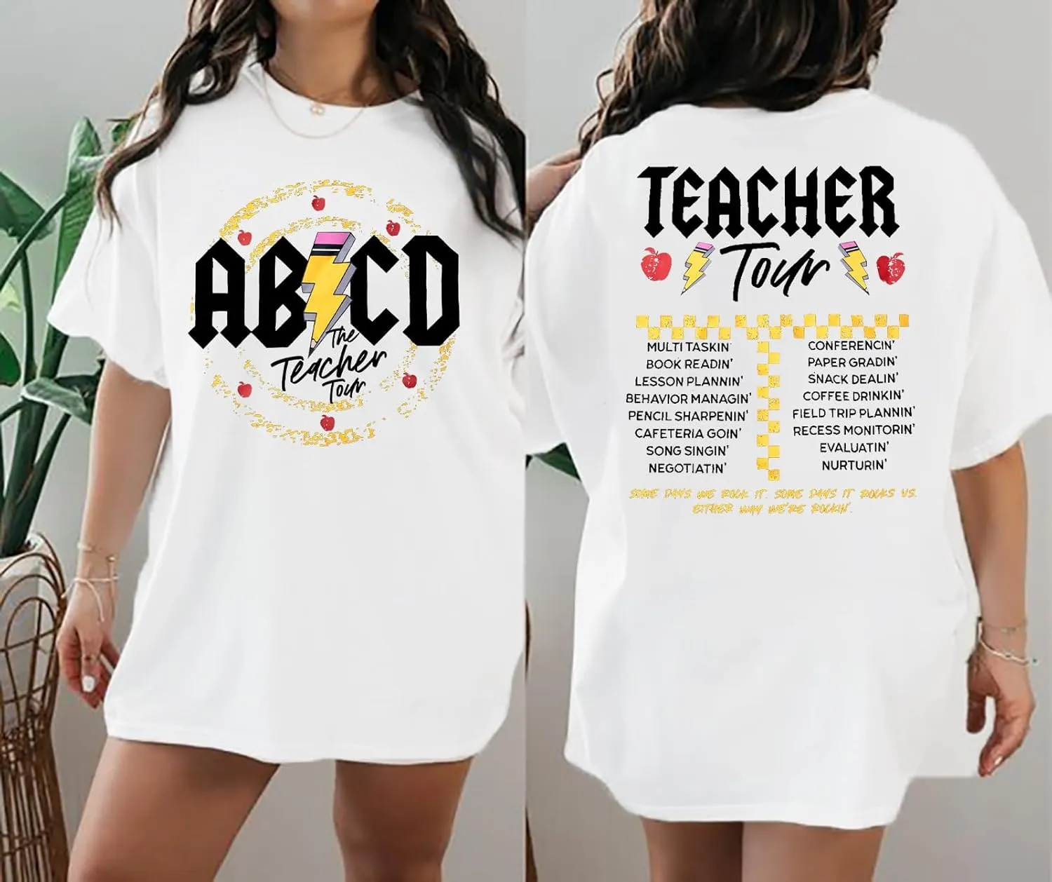 KIDDAD Teacher Shirts ABCD The Teacher Tour Tshirt Oversized Funny Graphic Tee Summer Casual Short Sleeve Tops