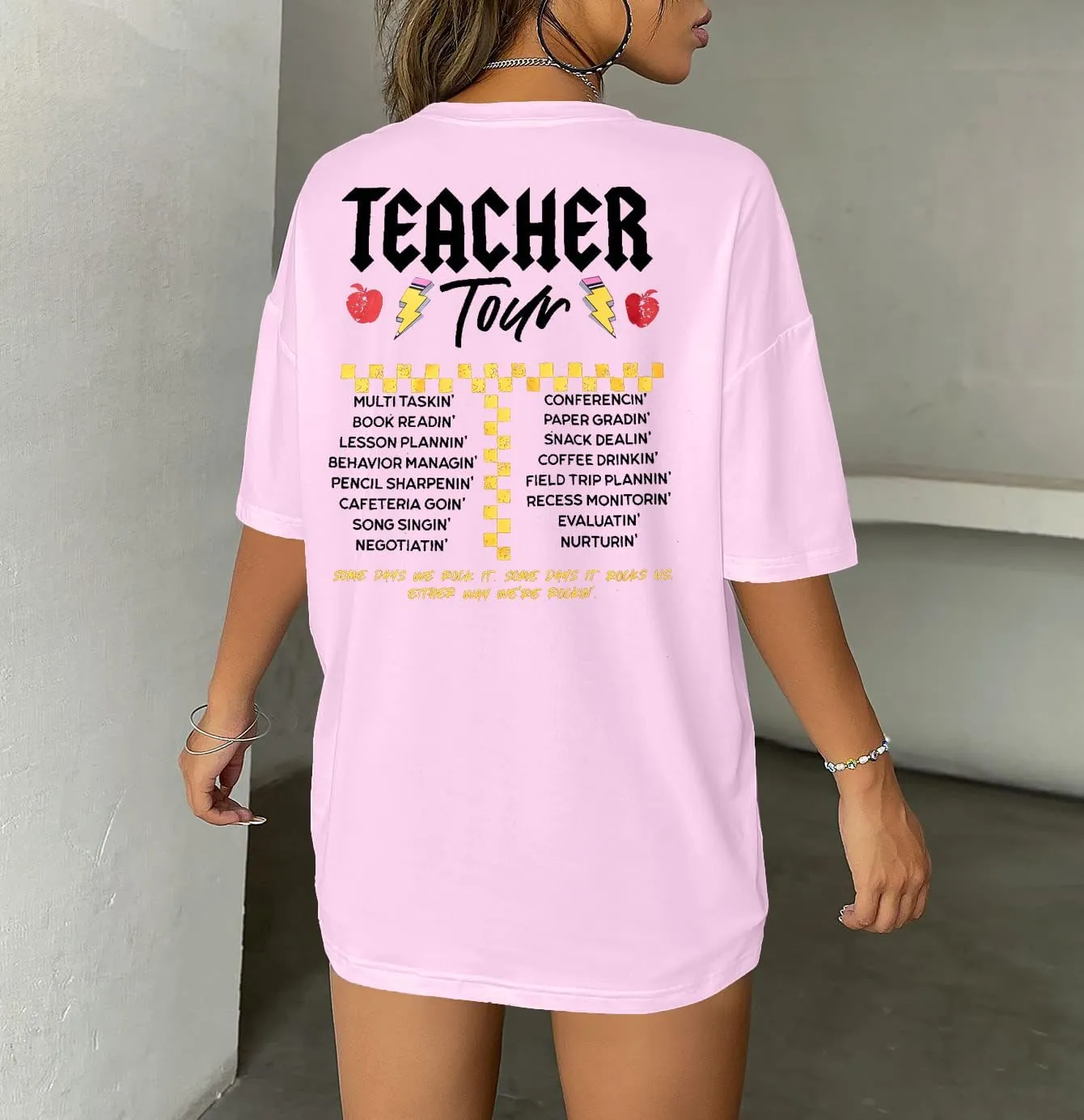 KIDDAD Teacher Shirts ABCD The Teacher Tour Tshirt Oversized Funny Graphic Tee Summer Casual Short Sleeve Tops