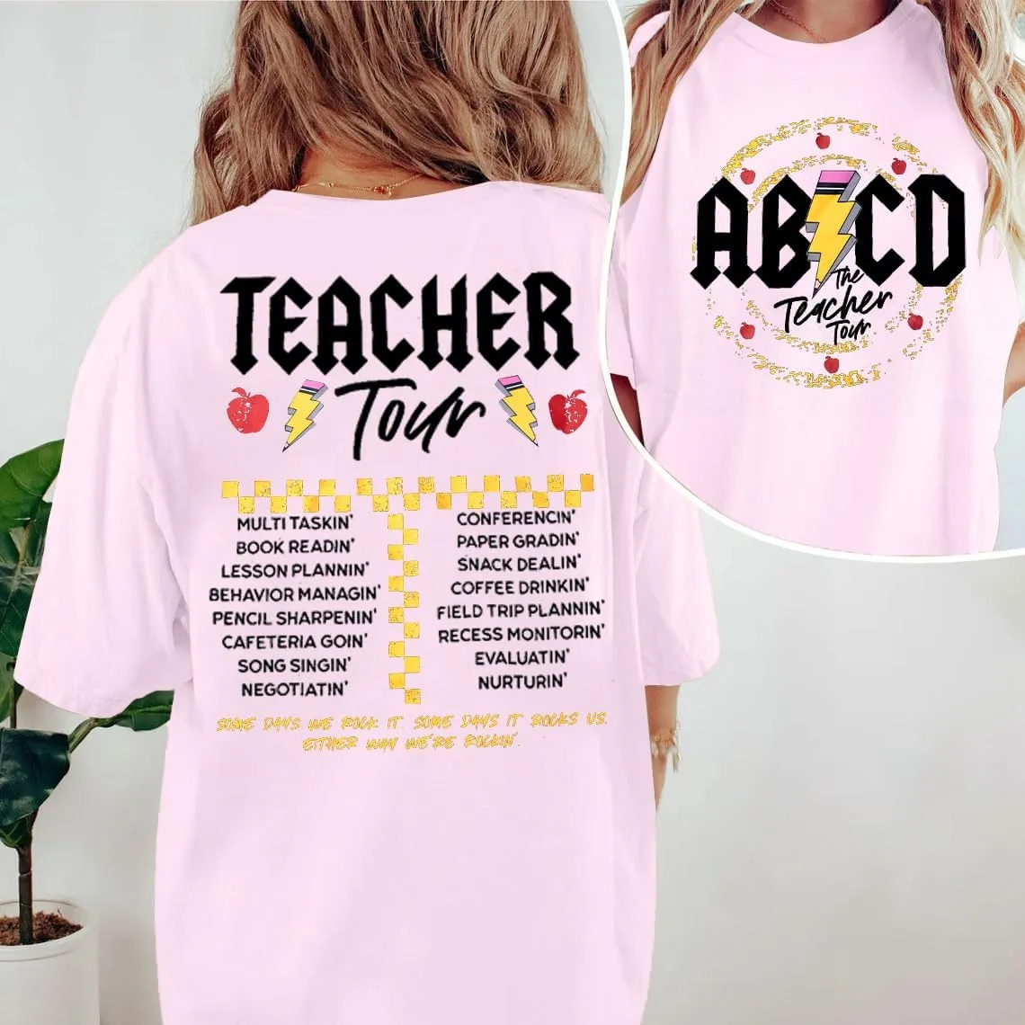 KIDDAD Teacher Shirts ABCD The Teacher Tour Tshirt Oversized Funny Graphic Tee Summer Casual Short Sleeve Tops