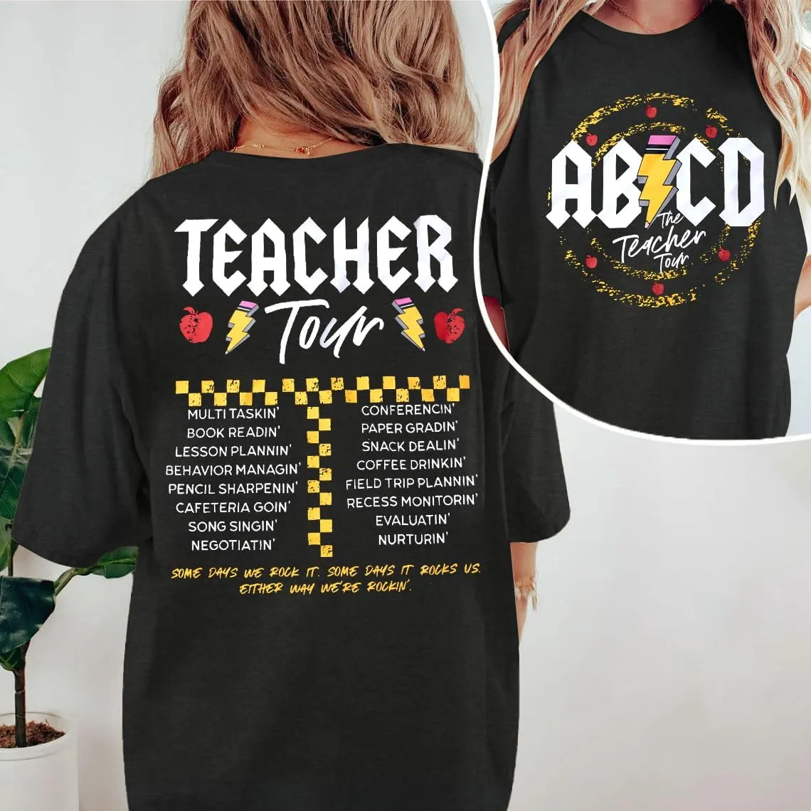 KIDDAD Teacher Shirts ABCD The Teacher Tour Tshirt Oversized Funny Graphic Tee Summer Casual Short Sleeve Tops