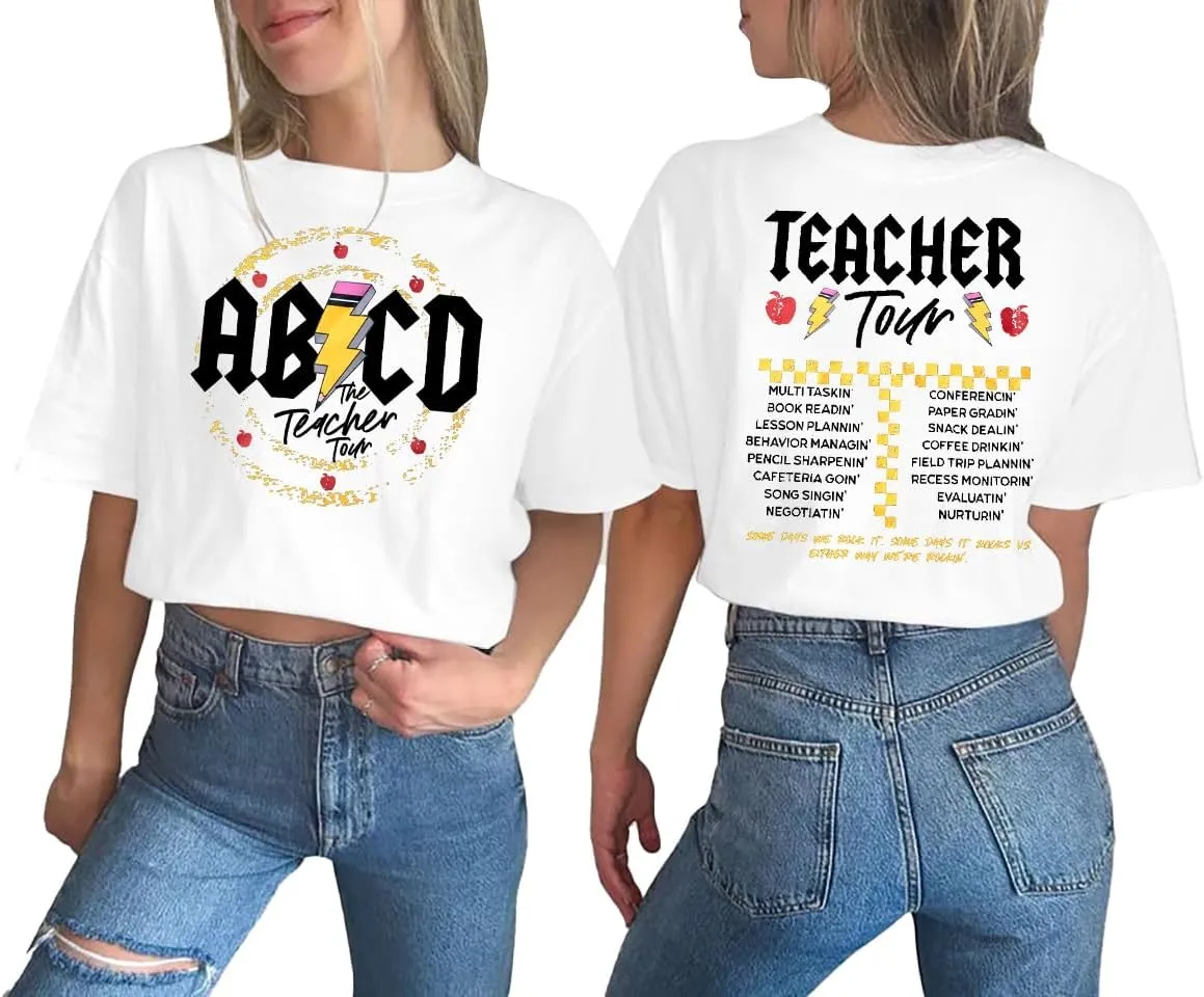 KIDDAD Teacher Shirts ABCD The Teacher Tour Tshirt Oversized Funny Graphic Tee Summer Casual Short Sleeve Tops