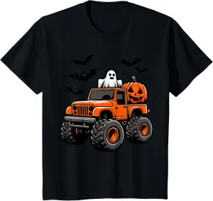 Kids Monster Truck Ghost Pumpkin Halloween Costume T-Shirt