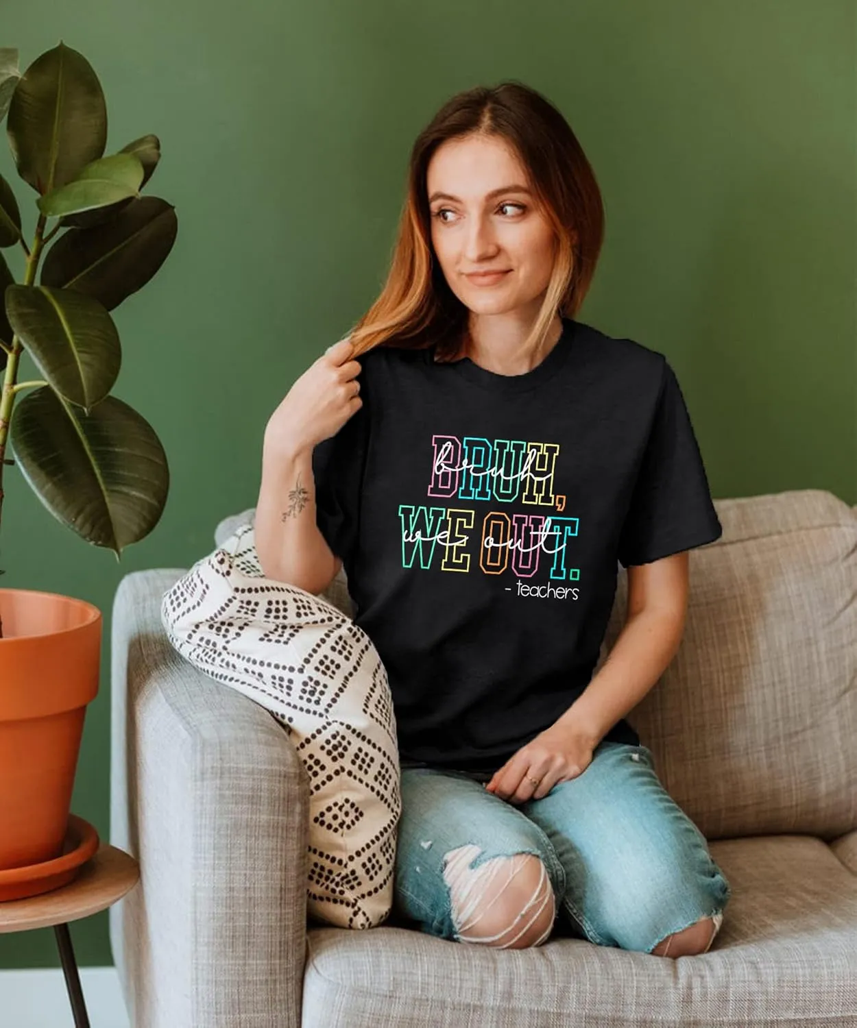 Last Day of School Shirt Women Bruh We Out Teachers Shirts Funny Teacher Tshirts Teacher Life Casual Tops