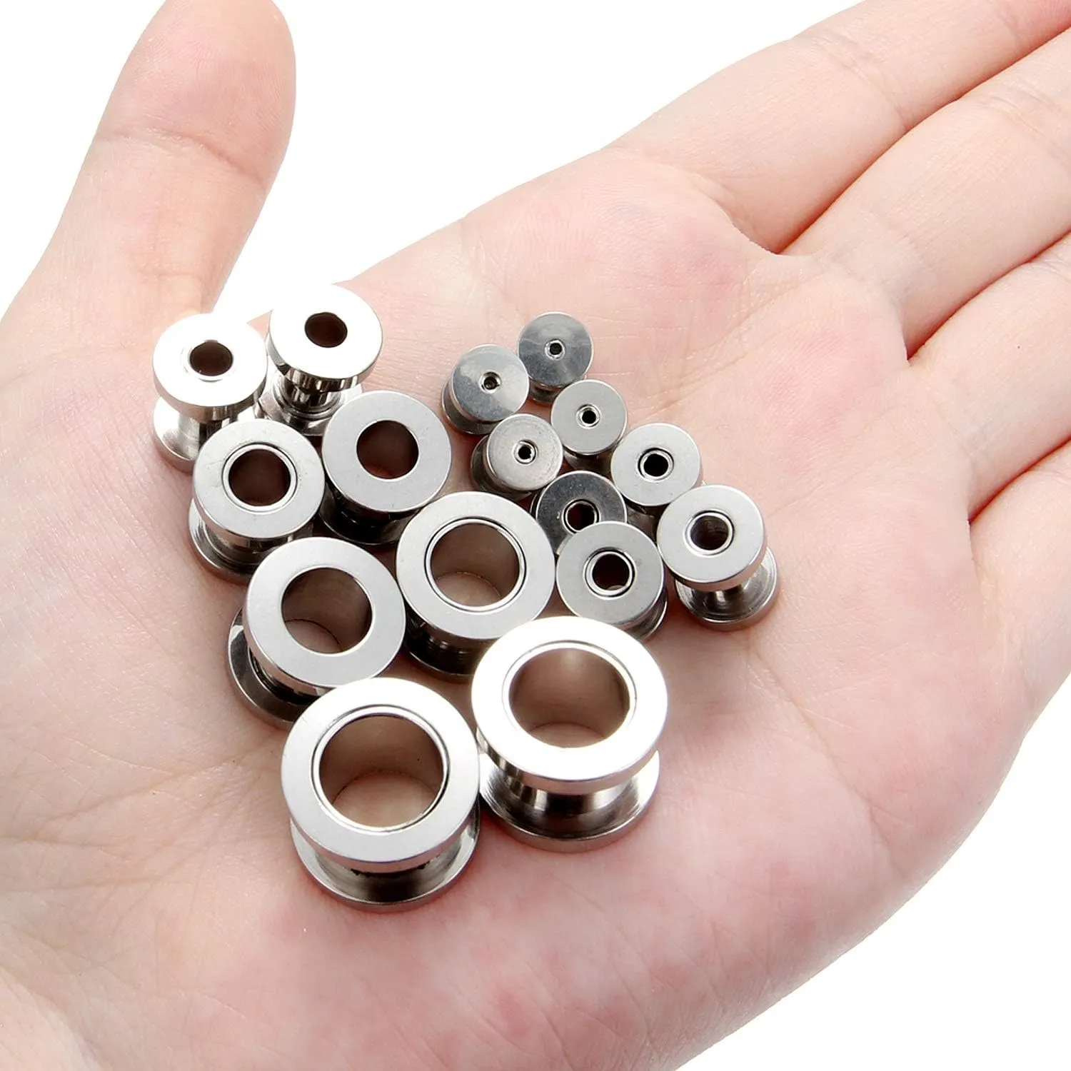 Lcolyoli Screw Fit Ear Gauges Kit Surgical Steel Tunnel Expander Earrings Earlobe Plugs Stretching Body Piercing Jewelry Set for Women Men 14G-00G 8 Pairs