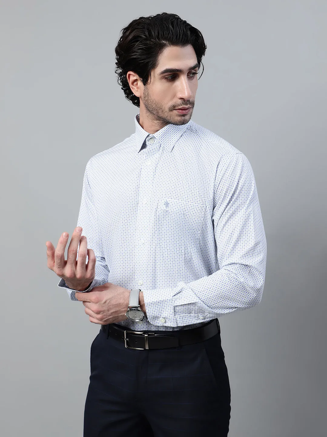 Men's Sky Blue Formal Floral Print Full Sleeve Shirt