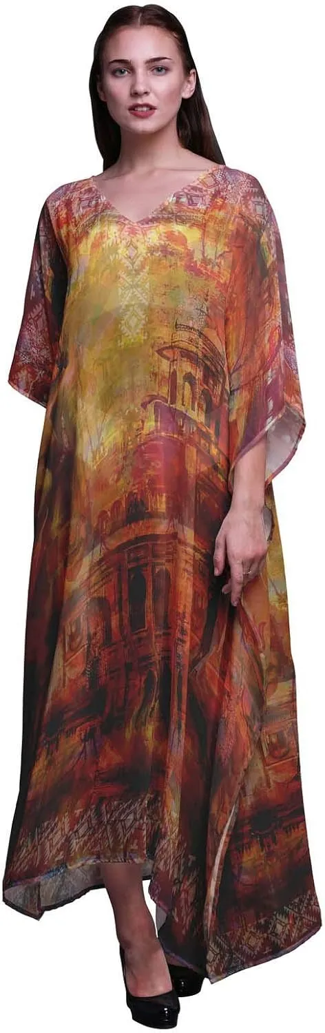 Mughal Monuments Beach Kaftan Bikini Cover up Women Maxi Dress Long Caftan