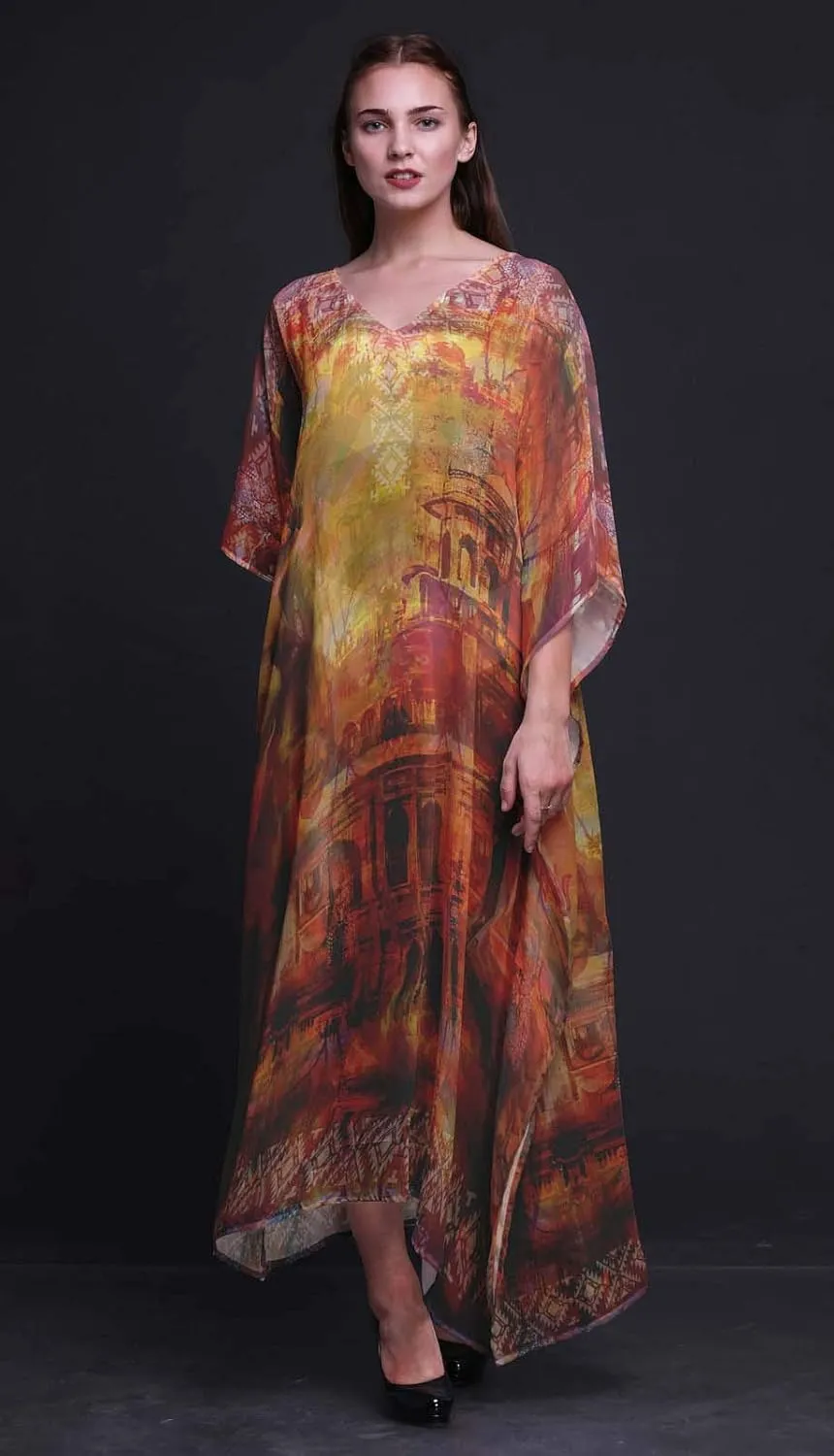 Mughal Monuments Beach Kaftan Bikini Cover up Women Maxi Dress Long Caftan