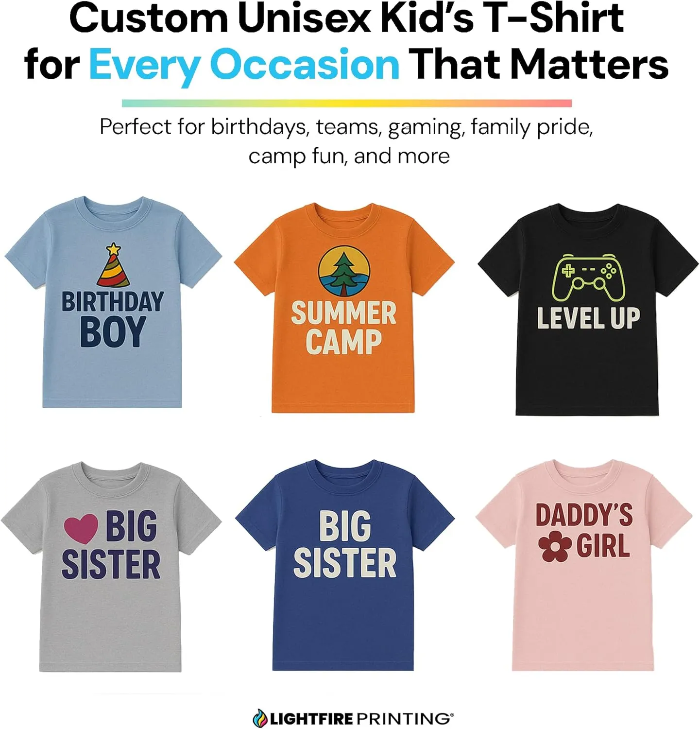 Personalized Kids T-Shirt Print with Text, Image or Logo - Custom DTF Printed Cotton Tees - Design Your Own Shirt for Kids