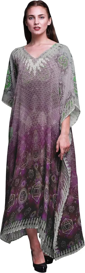 Scared Geometry & Moon Galaxy Ladies Kaftan Holiday Loungewear Maxi Dress Beach Coverup