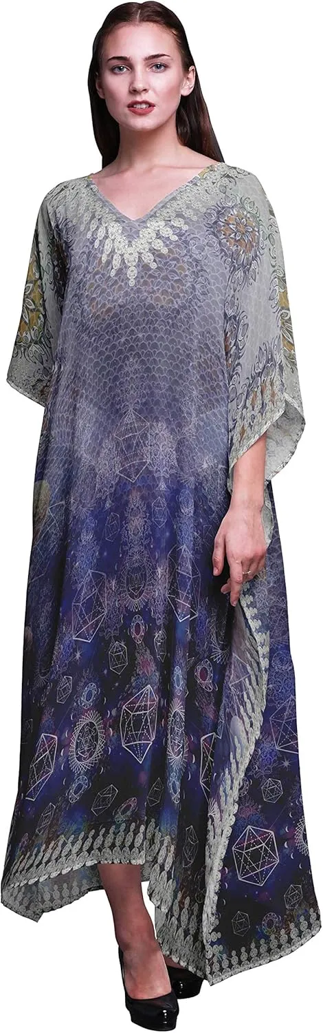 Scared Geometry & Moon Galaxy Ladies Kaftan Holiday Loungewear Maxi Dress Beach Coverup