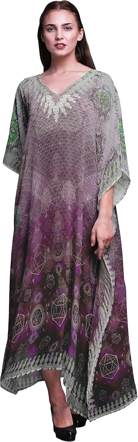 Scared Geometry & Moon Galaxy Ladies Kaftan Holiday Loungewear Maxi Dress Beach Coverup
