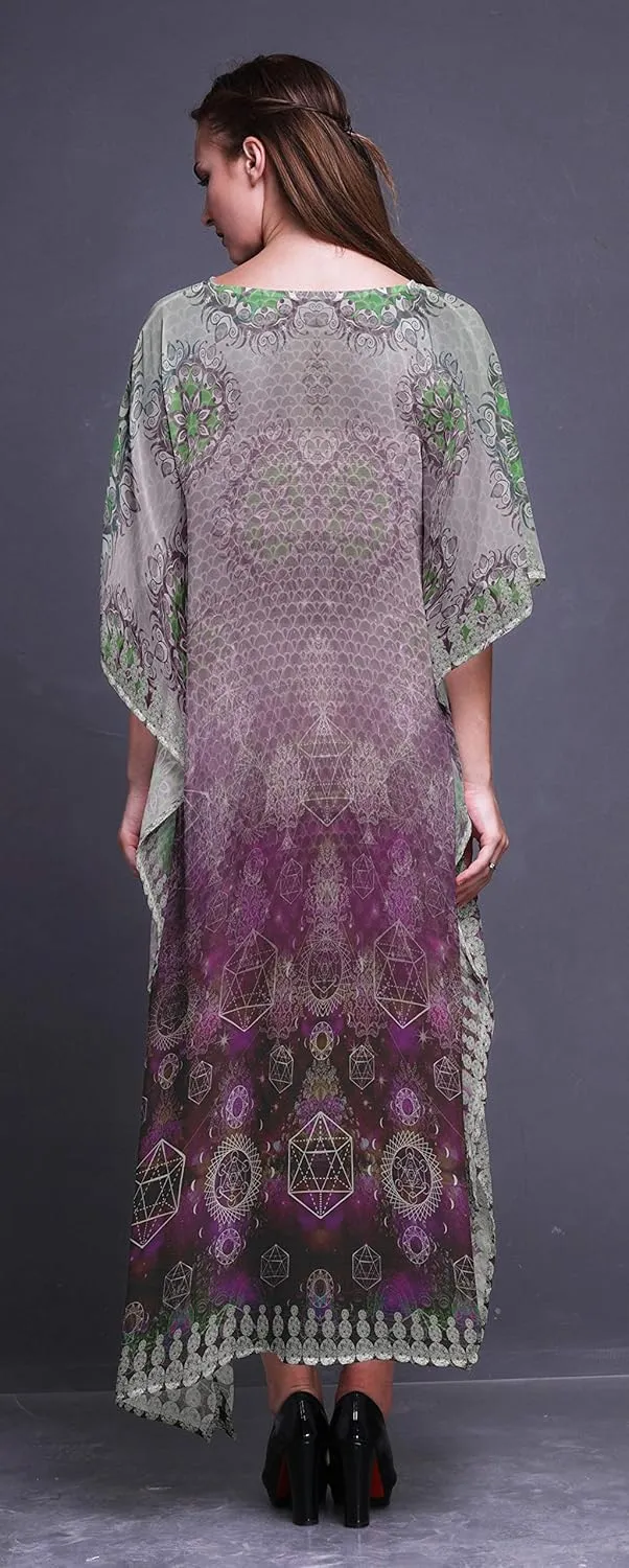 Scared Geometry & Moon Galaxy Ladies Kaftan Holiday Loungewear Maxi Dress Beach Coverup