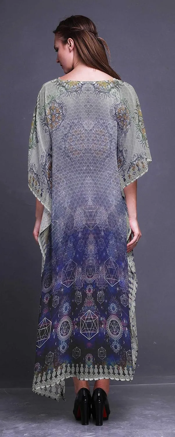 Scared Geometry & Moon Galaxy Ladies Kaftan Holiday Loungewear Maxi Dress Beach Coverup