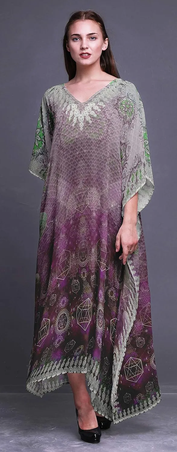 Scared Geometry & Moon Galaxy Ladies Kaftan Holiday Loungewear Maxi Dress Beach Coverup