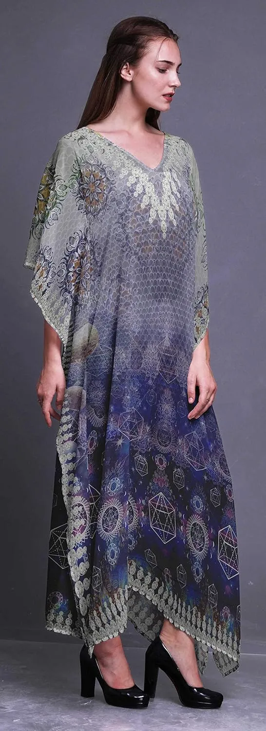 Scared Geometry & Moon Galaxy Ladies Kaftan Holiday Loungewear Maxi Dress Beach Coverup