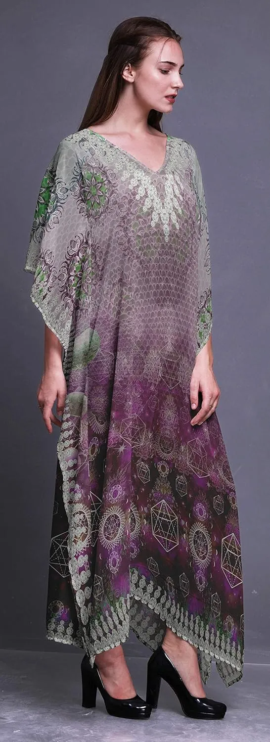 Scared Geometry & Moon Galaxy Ladies Kaftan Holiday Loungewear Maxi Dress Beach Coverup