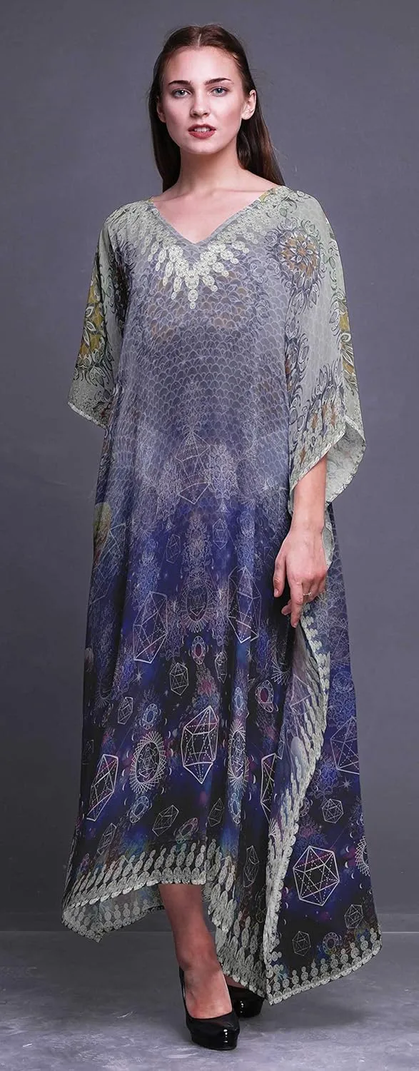Scared Geometry & Moon Galaxy Ladies Kaftan Holiday Loungewear Maxi Dress Beach Coverup