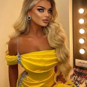 Sexy Prom Dresses Off Shoulder Beading High Split Evening Dress Saudi Arabia Mermaid Fashion 2022 Cocktail Party Gowns