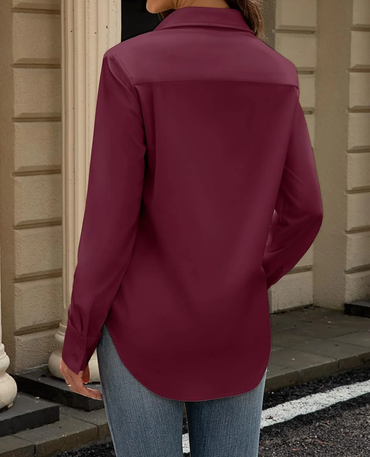 siliteelon Button Down Dress Shirts for Women Long Sleeve Wrinkle Free Shirts Solid Work Business Formal Button Up Shirt