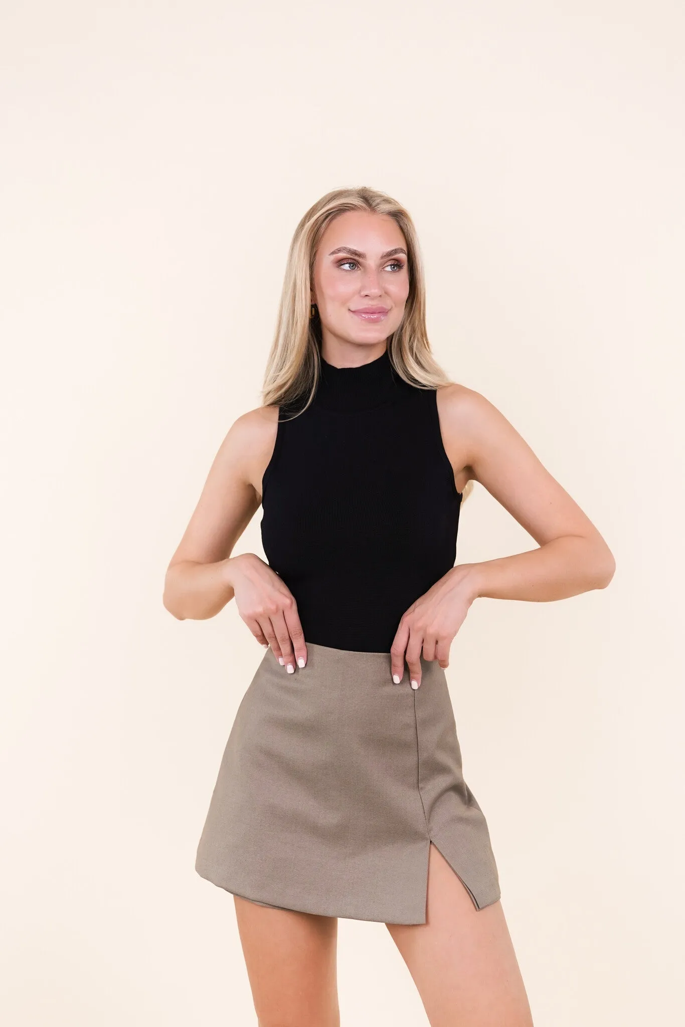 Skort dames met splitje taupe