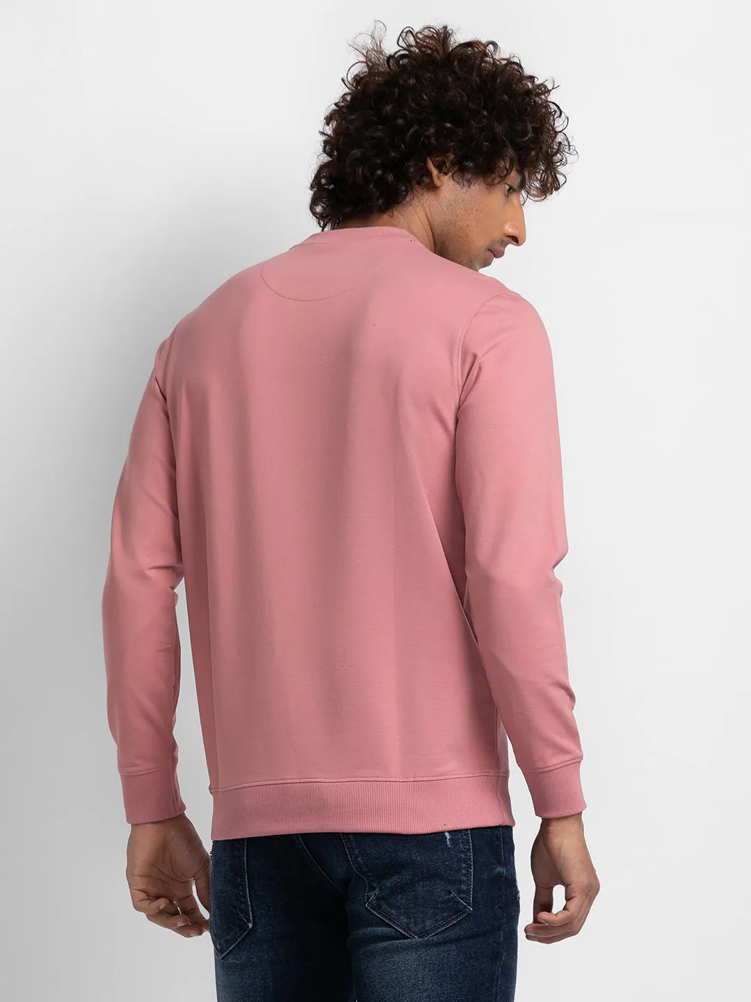 Spykar Dusty Pink Cotton Full Sleeve Round Neck Sweatshirt For Men