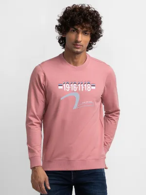Spykar Dusty Pink Cotton Full Sleeve Round Neck Sweatshirt For Men
