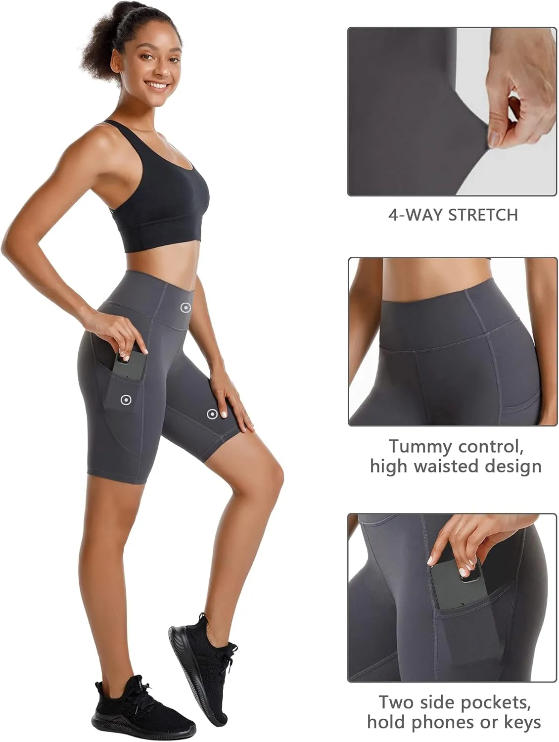 Stelle Women's 8"/ 5" High Waist Biker Shorts Yoga Shorts with Pockets Tummy Control Workout Shorts for Running Gym