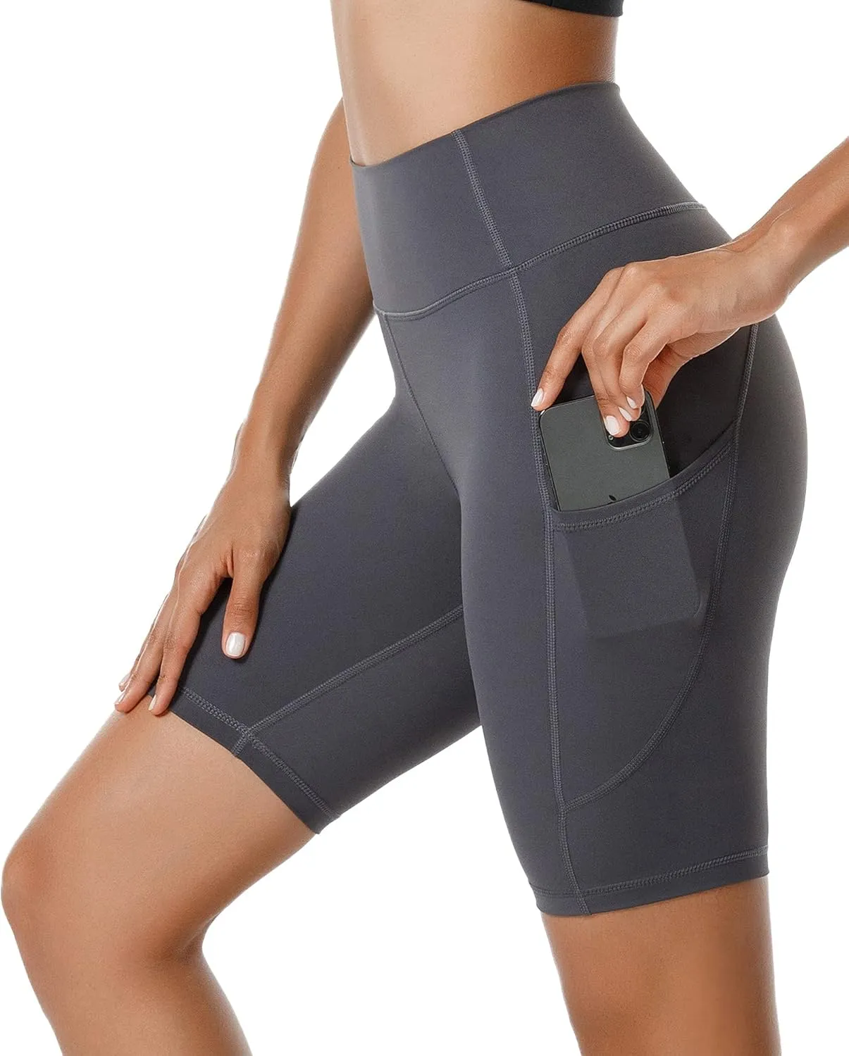 Stelle Women's 8"/ 5" High Waist Biker Shorts Yoga Shorts with Pockets Tummy Control Workout Shorts for Running Gym