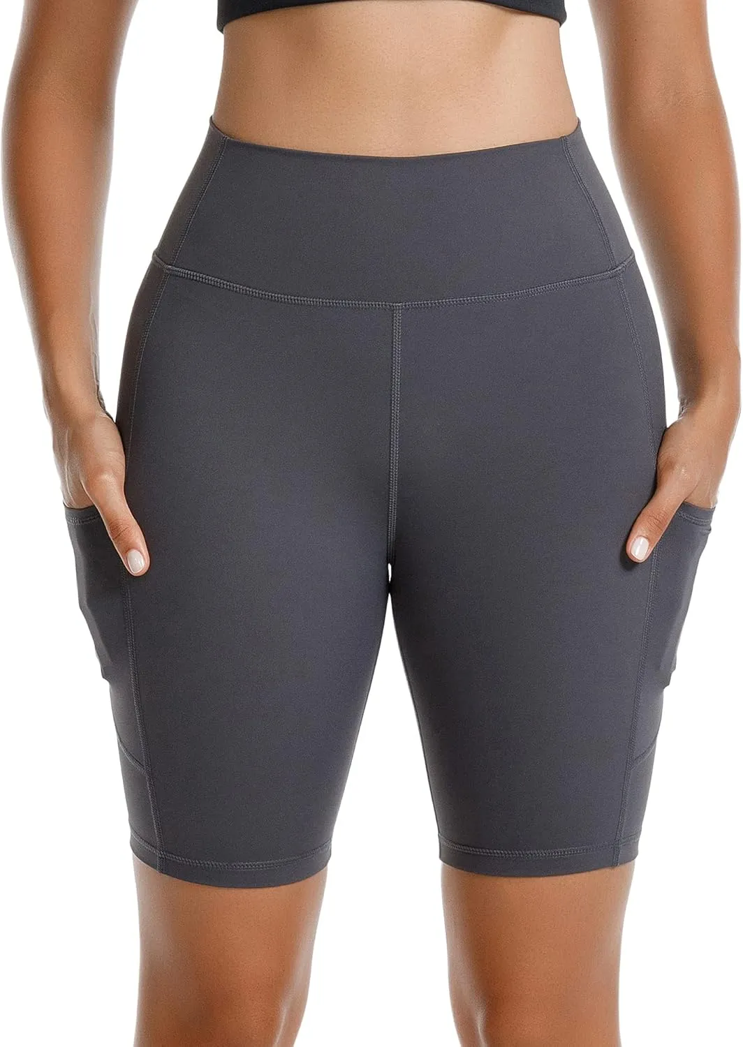 Stelle Women's 8"/ 5" High Waist Biker Shorts Yoga Shorts with Pockets Tummy Control Workout Shorts for Running Gym