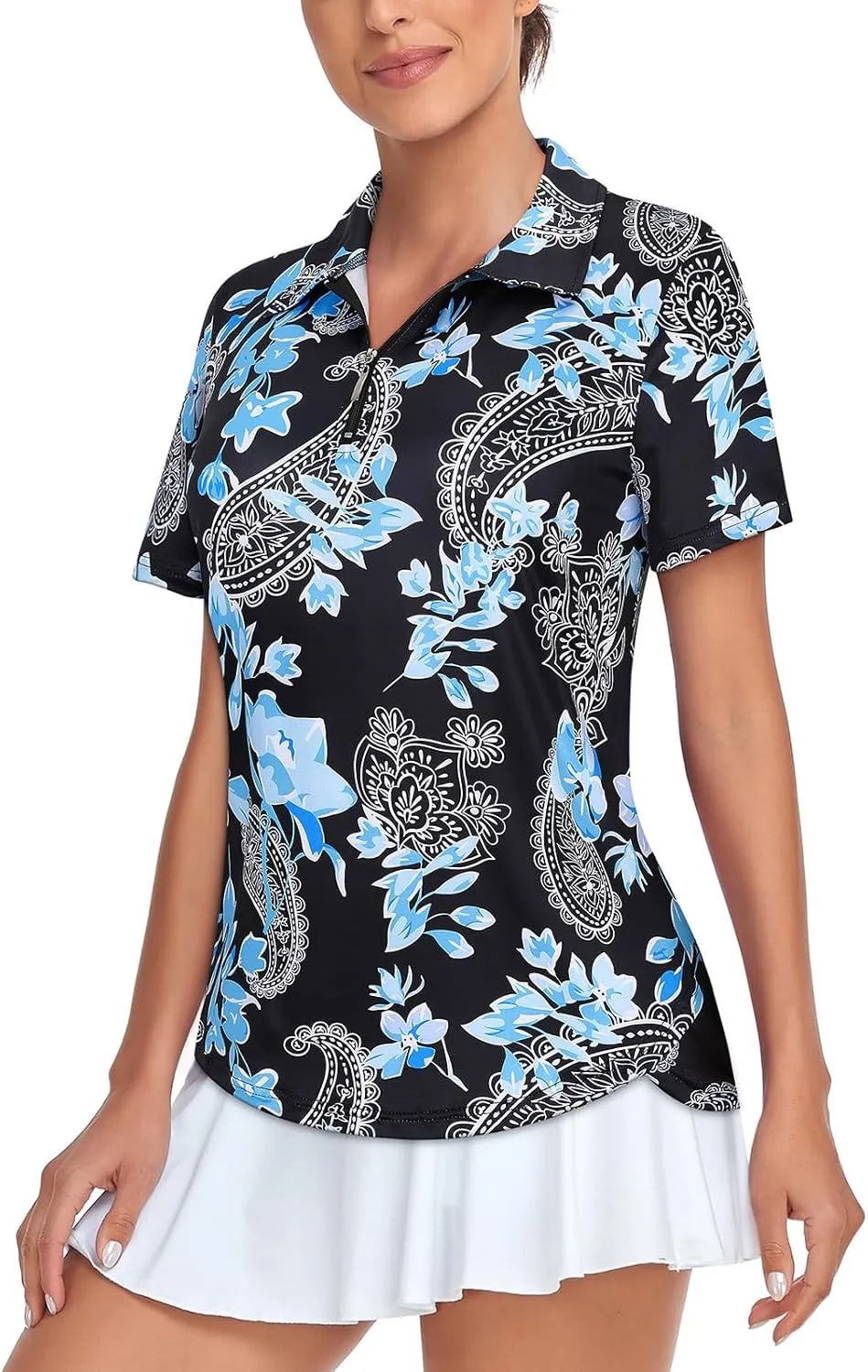 Tanst Sky Women's Golf Polo Shirts Short Sleeve Quarter Zip Pullover Moisture Wicking Workout Tops