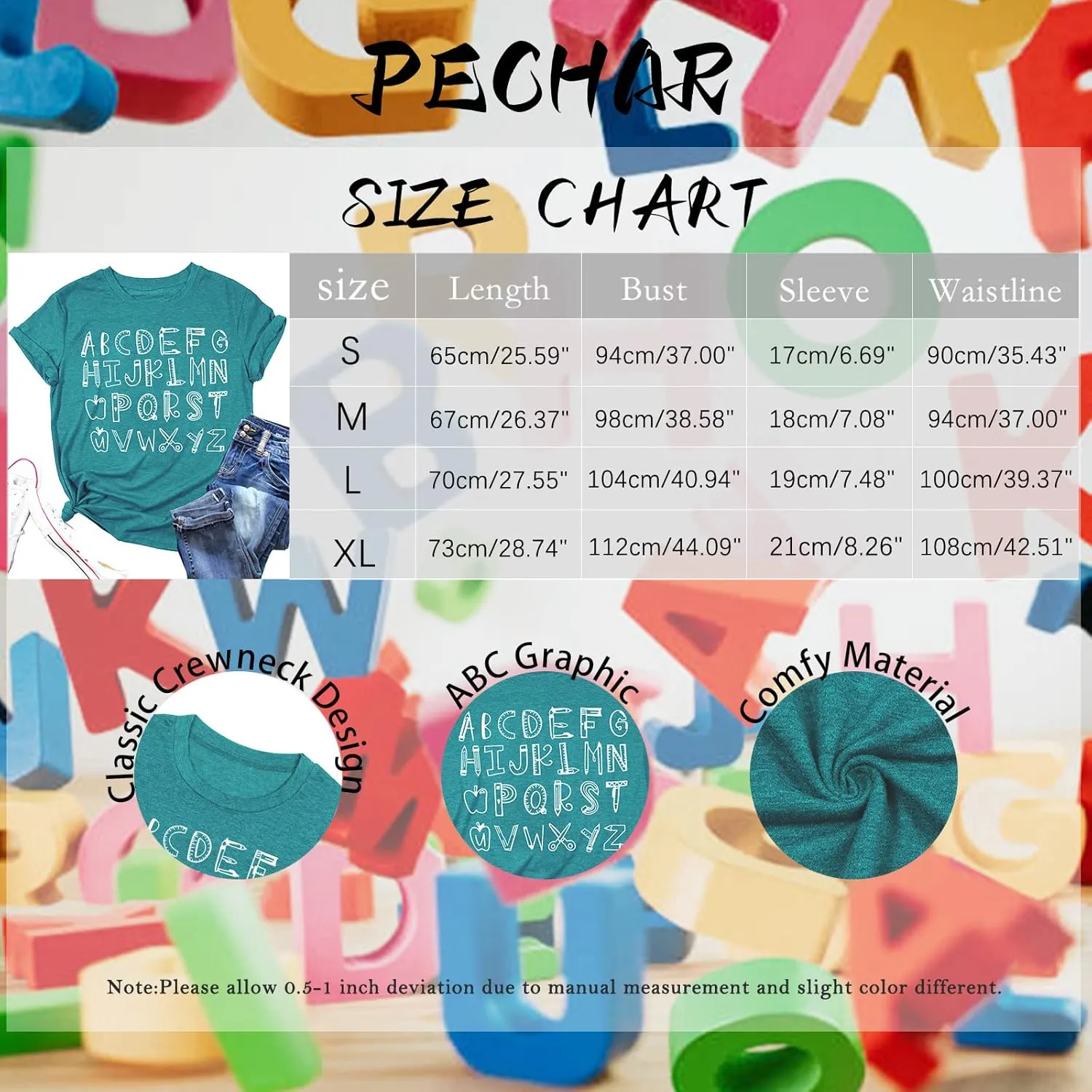 Teacher Shirt Women Alphabet Teaching Graphic Tee Tops Kindergarten Teachers Gift T-Shirts