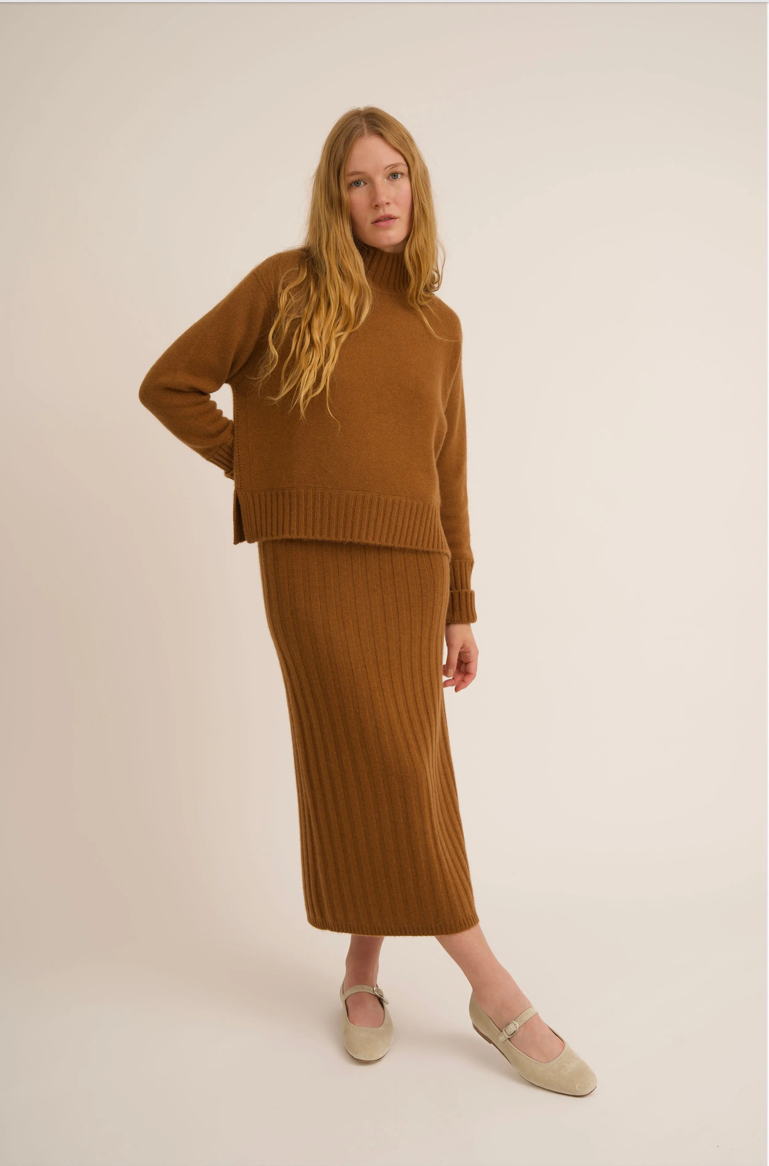 Wide Rib Cashmere Tube Skirt 